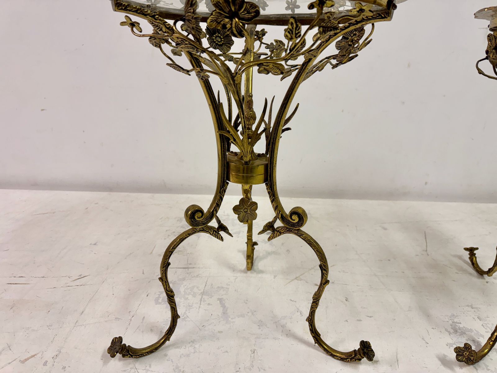 Pair Of Mid Century Spanish Brass Ornate Side Tables photo vinterior