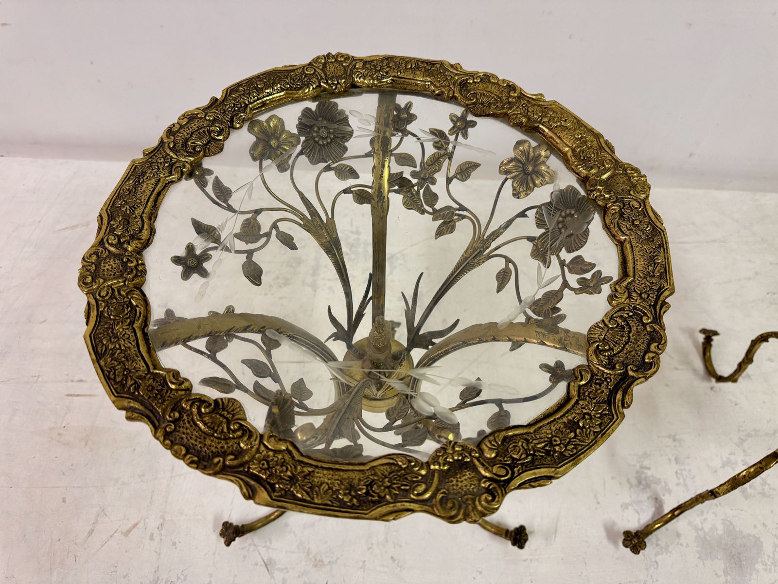 Pair Of Mid Century Spanish Brass Ornate Side Tables photo vintage