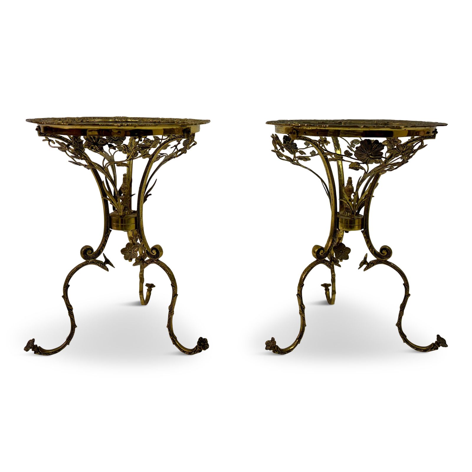 Pair Of Mid Century Spanish Brass Ornate Side Tables