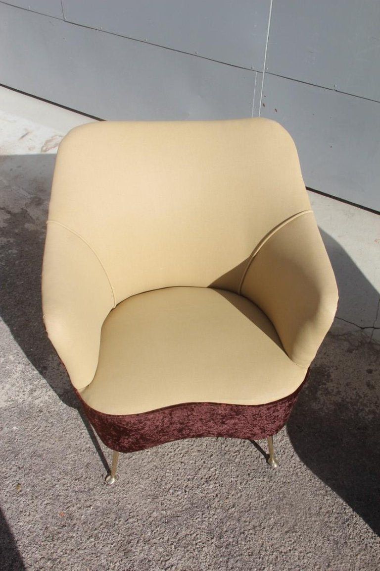 Isa Bergamo Pair Of Armchairs Italian Design Mid Century Modern Brown Brass Feet photo 2160.0