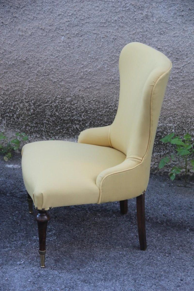 Pair Of Chairs Mid Century Modern Italian Design Yellow Color Wood Brass Feet photo Furniture