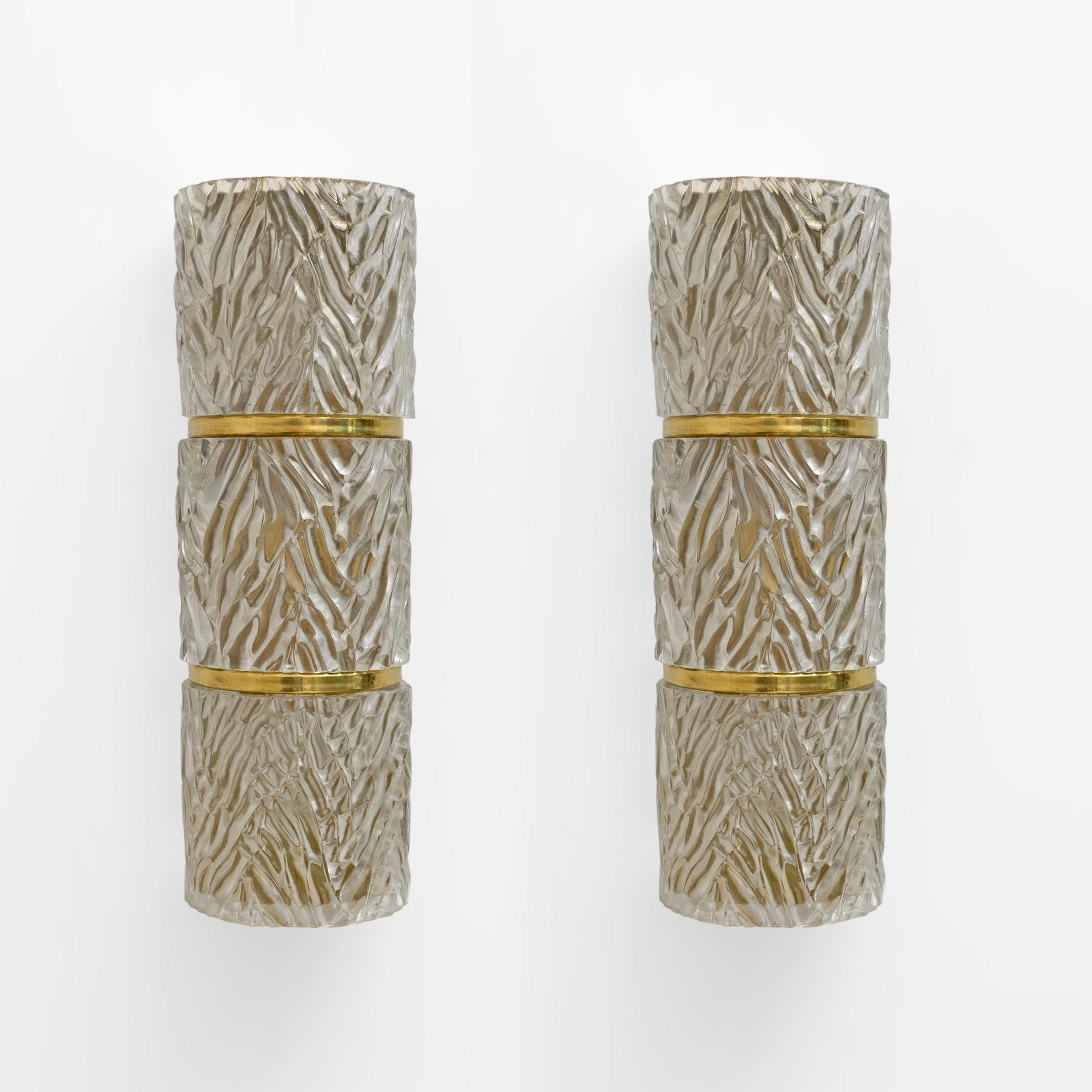 Pair Of Modern Italian Brass And Murano Glass Textured Wall Sconces photo furniture