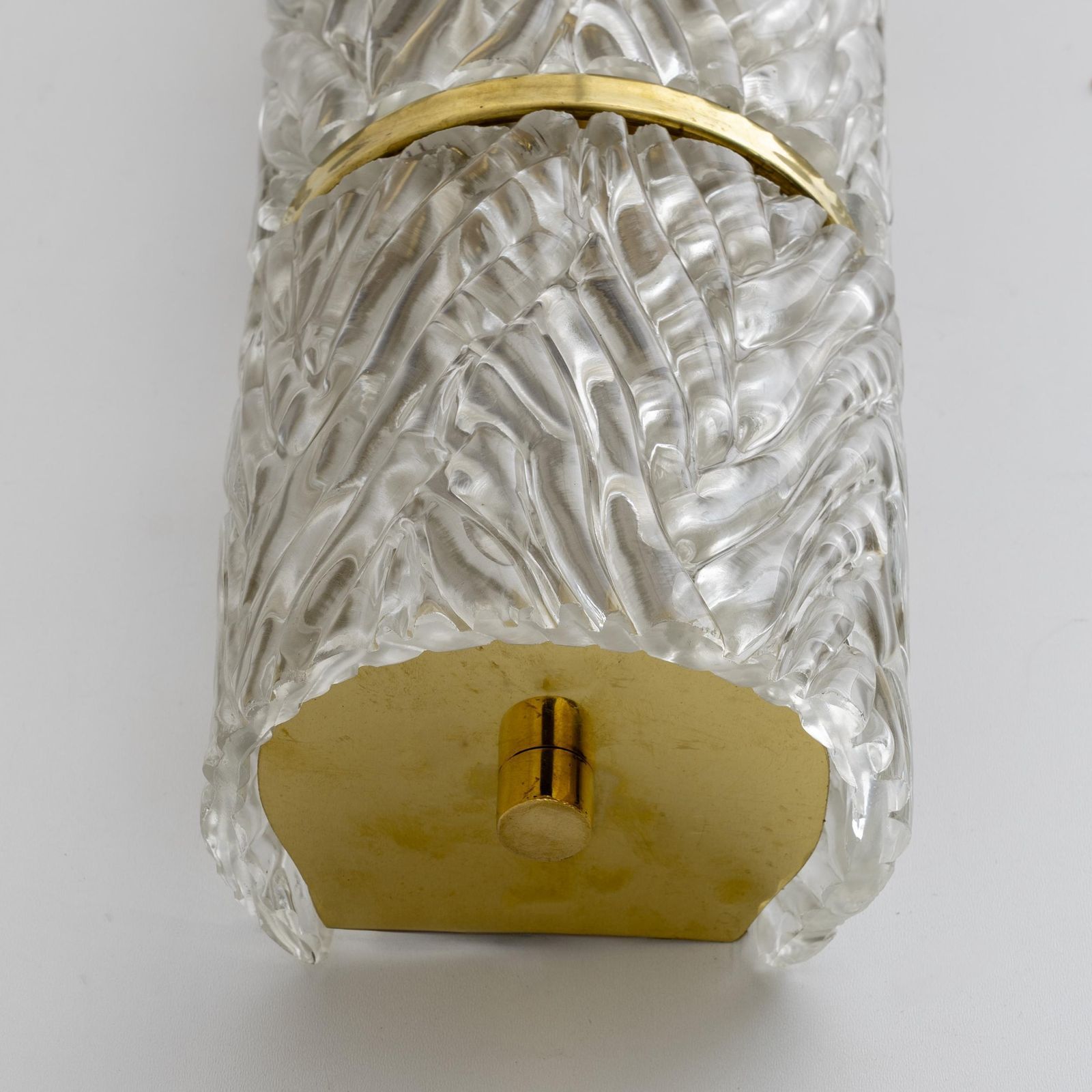 Pair Of Modern Italian Brass And Murano Glass Textured Wall Sconces photo vintage