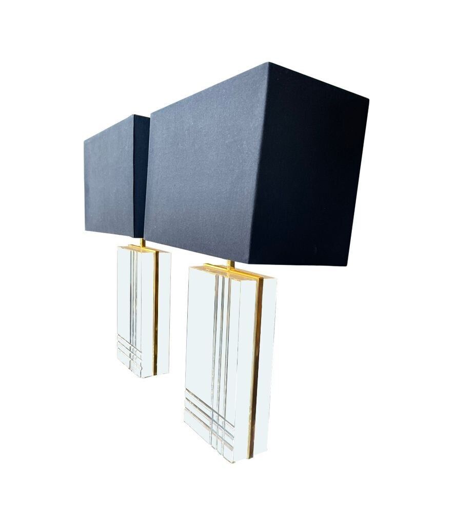 A Pair Of 1970s Italian Gilt Metal And Lucite Lamps photo furniture