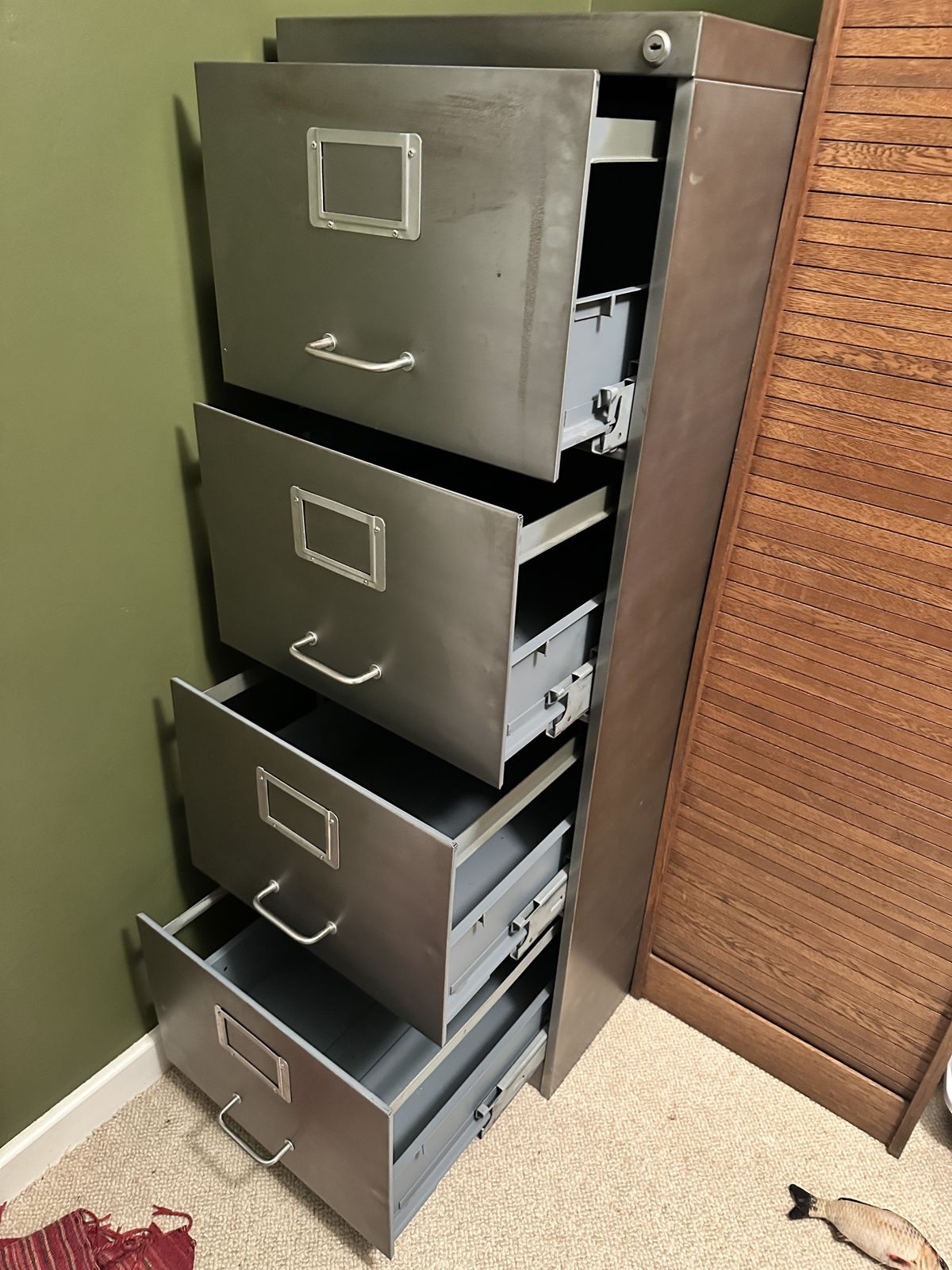 Industrial 1970's Polished Steel Filing Cabinet photo furniture