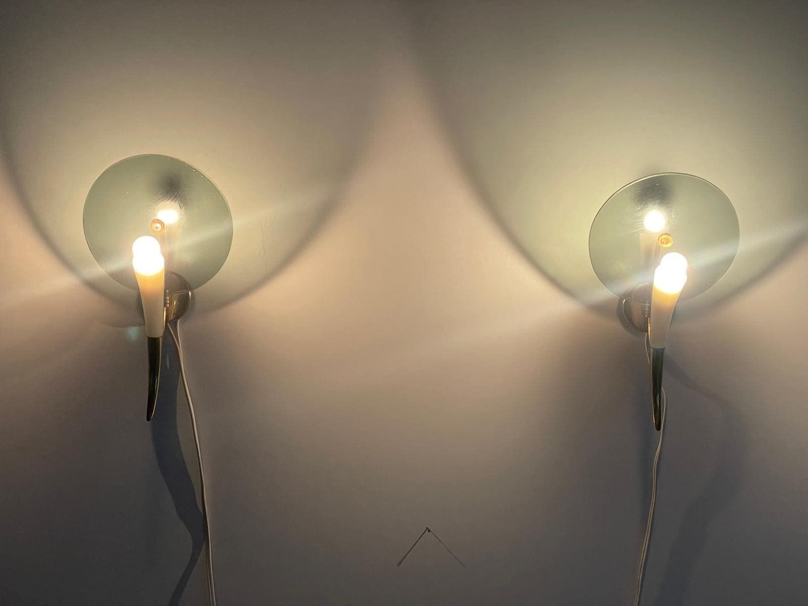 Exclusive Horn Shaped Glass And Brass Pair Of Sconces, 1940s, Italy photo 2168.0