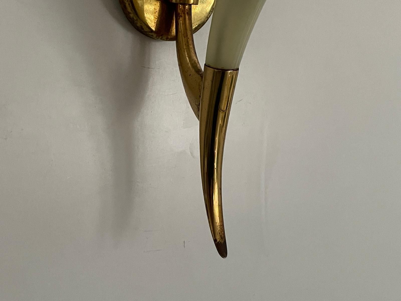 Exclusive Horn Shaped Glass And Brass Pair Of Sconces, 1940s, Italy photo buy