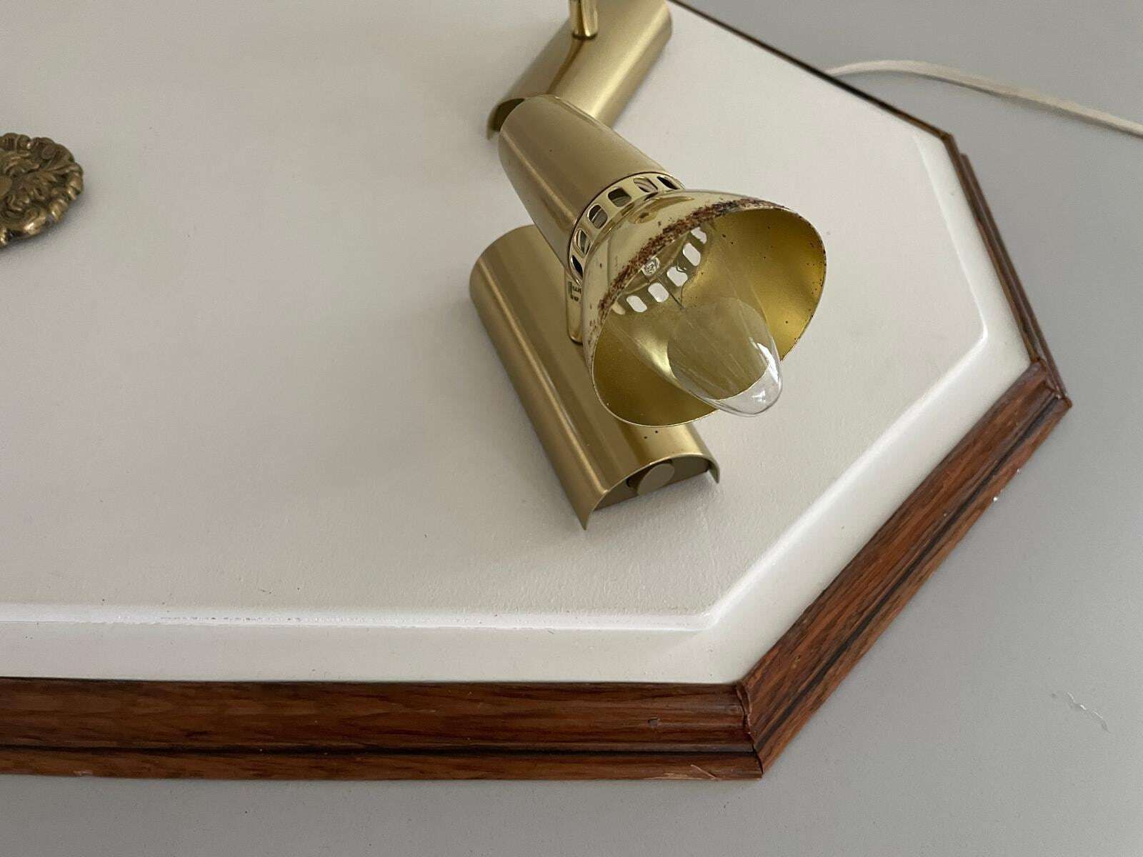 Wood Base Xl Flush Mount Or Wall Lamp With 4 Gold Metal Lights, 1960s, Italy photo buy