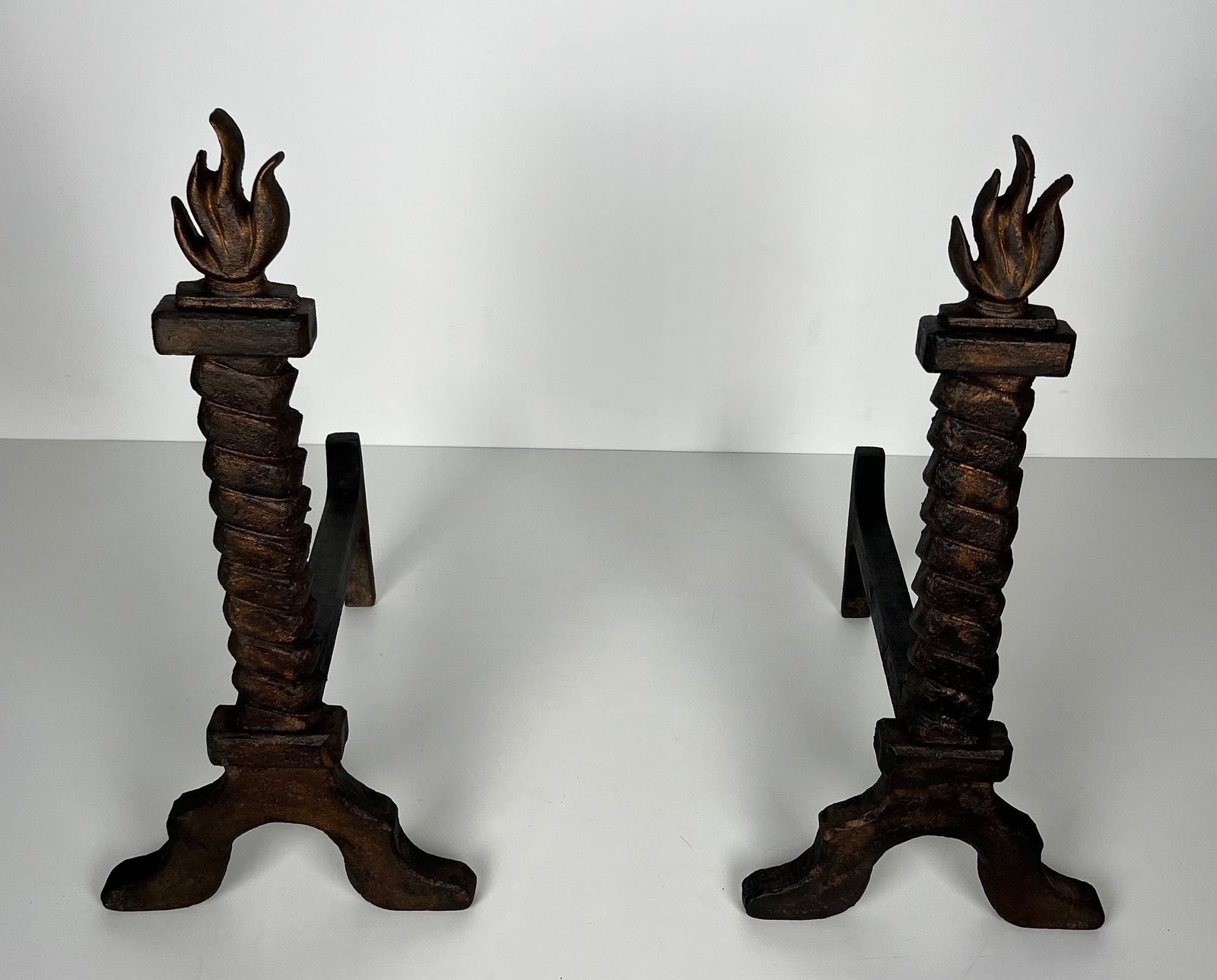 Rare Pair Of Flame Andirons In The Style Of Gilbert Poillerat photo for sale