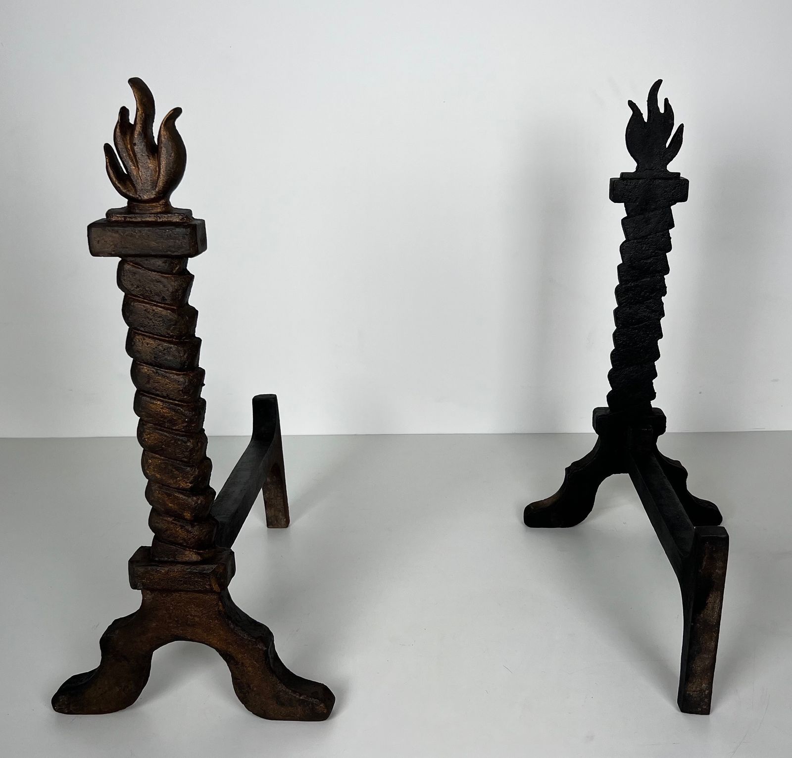 Rare Pair Of Flame Andirons In The Style Of Gilbert Poillerat photo 5800.0