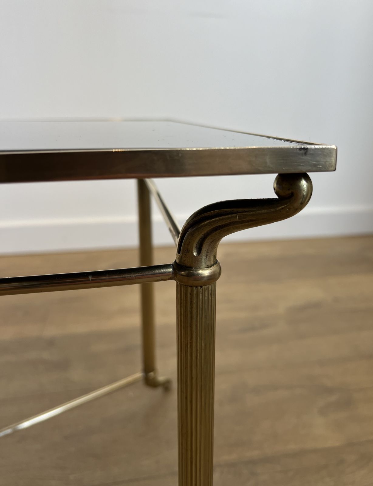 photo furniture Coffee Table In Brass And Black Lacquered Glass In The Style Of Maison Jansen