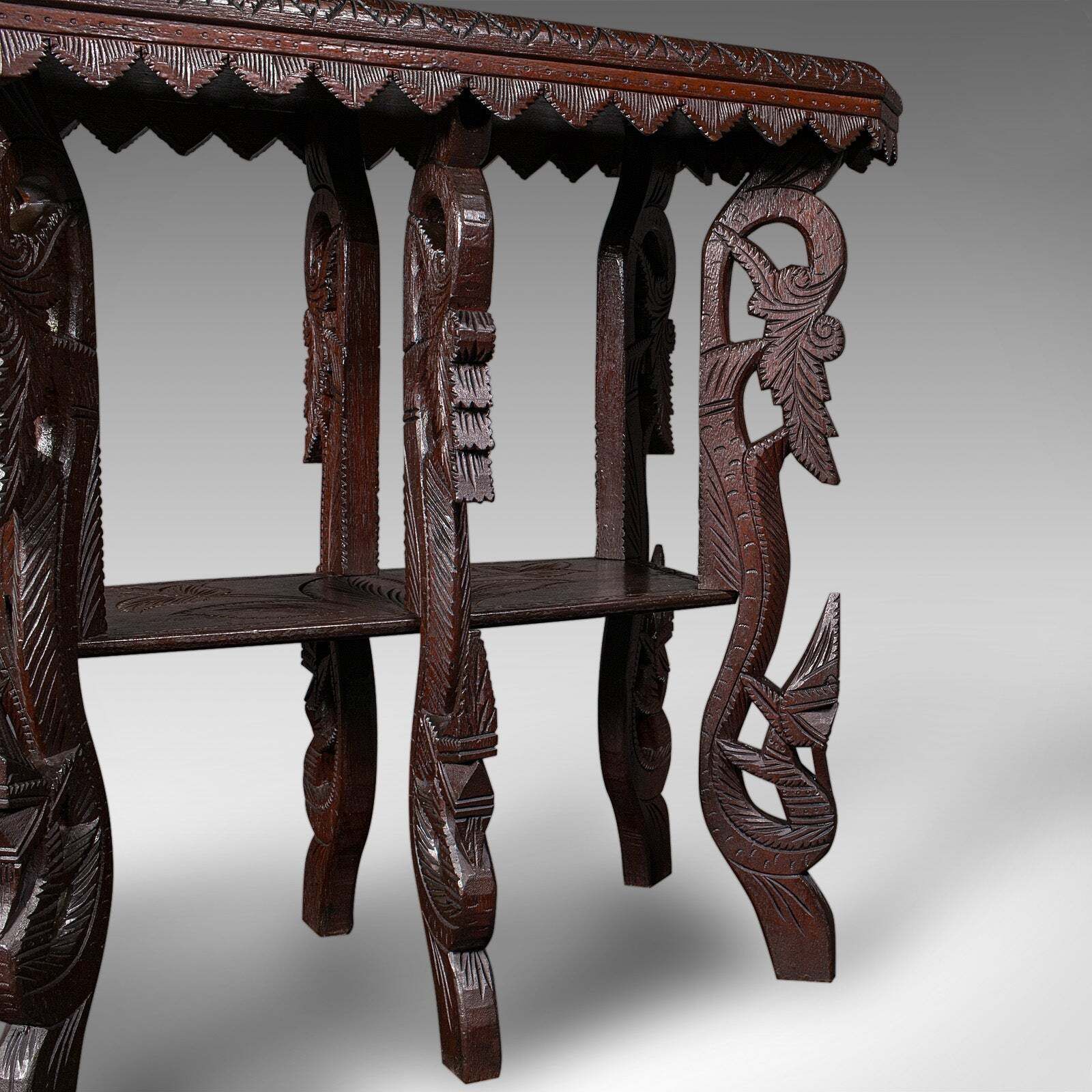 photo for sale Antique Carved Side Table, Indian, Teak, Lamp, Side, Tray, Occasional, Victorian