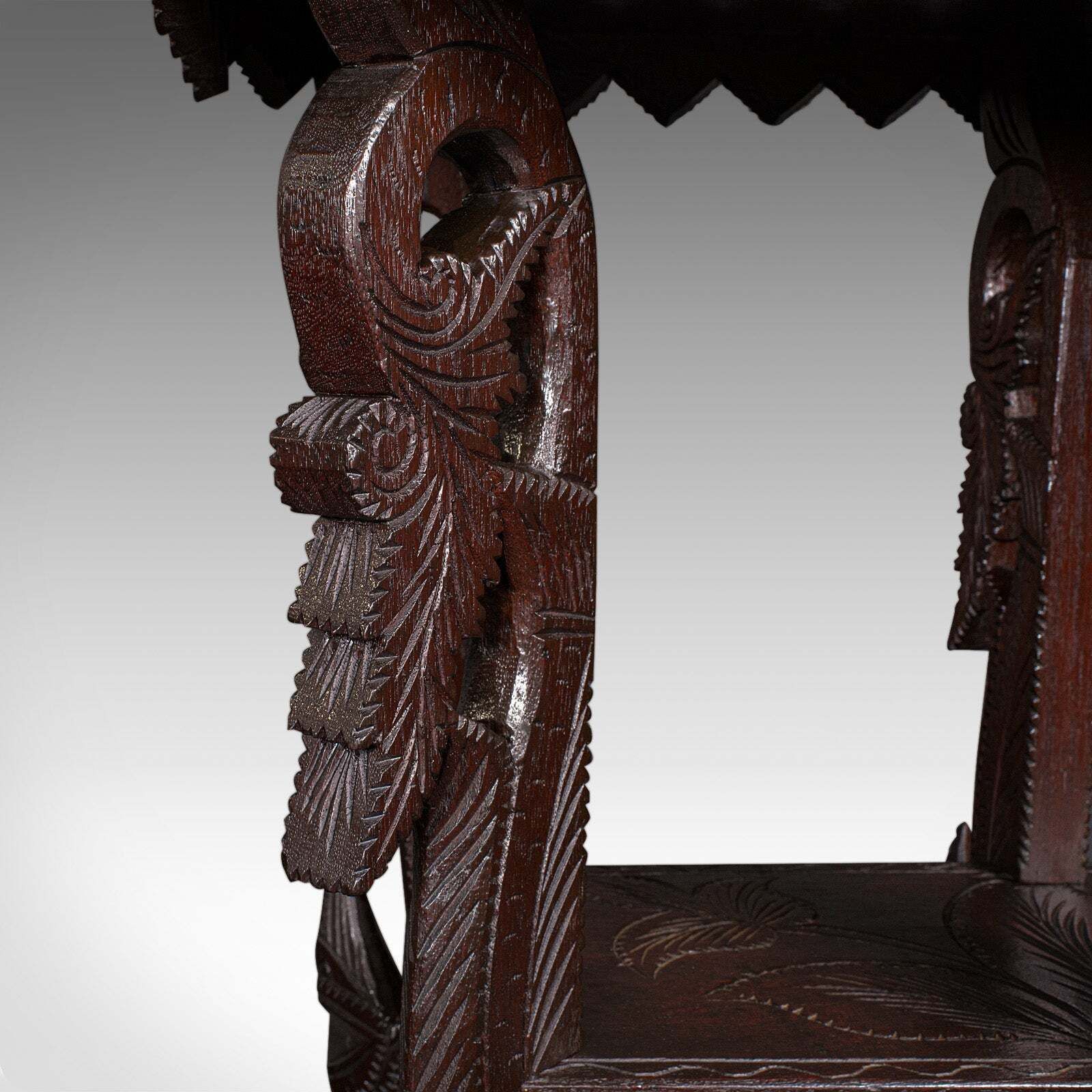 Furniture Antique Carved Side Table, Indian, Teak, Lamp, Side, Tray, Occasional, Victorian photo