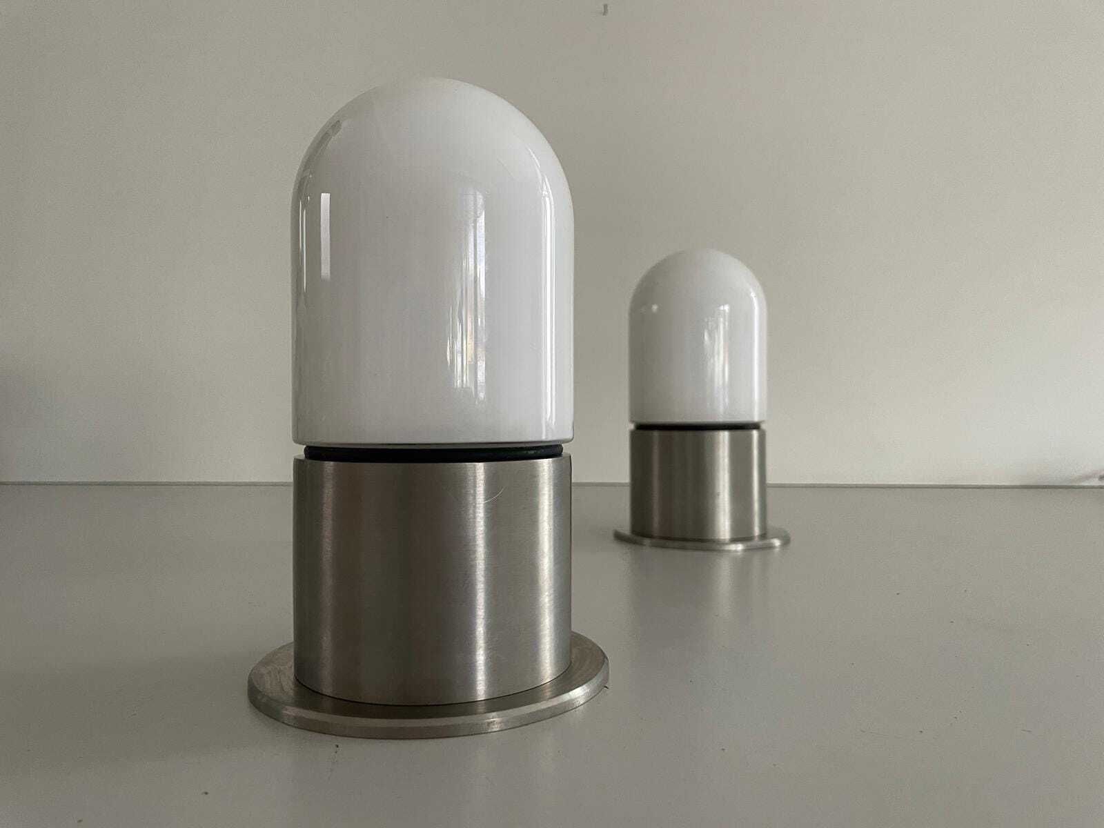 Minimal Rare Opal Glass & Grey Metal Set Of 2 Flush Mounts By Bega, 1970s Germany photo vinterior