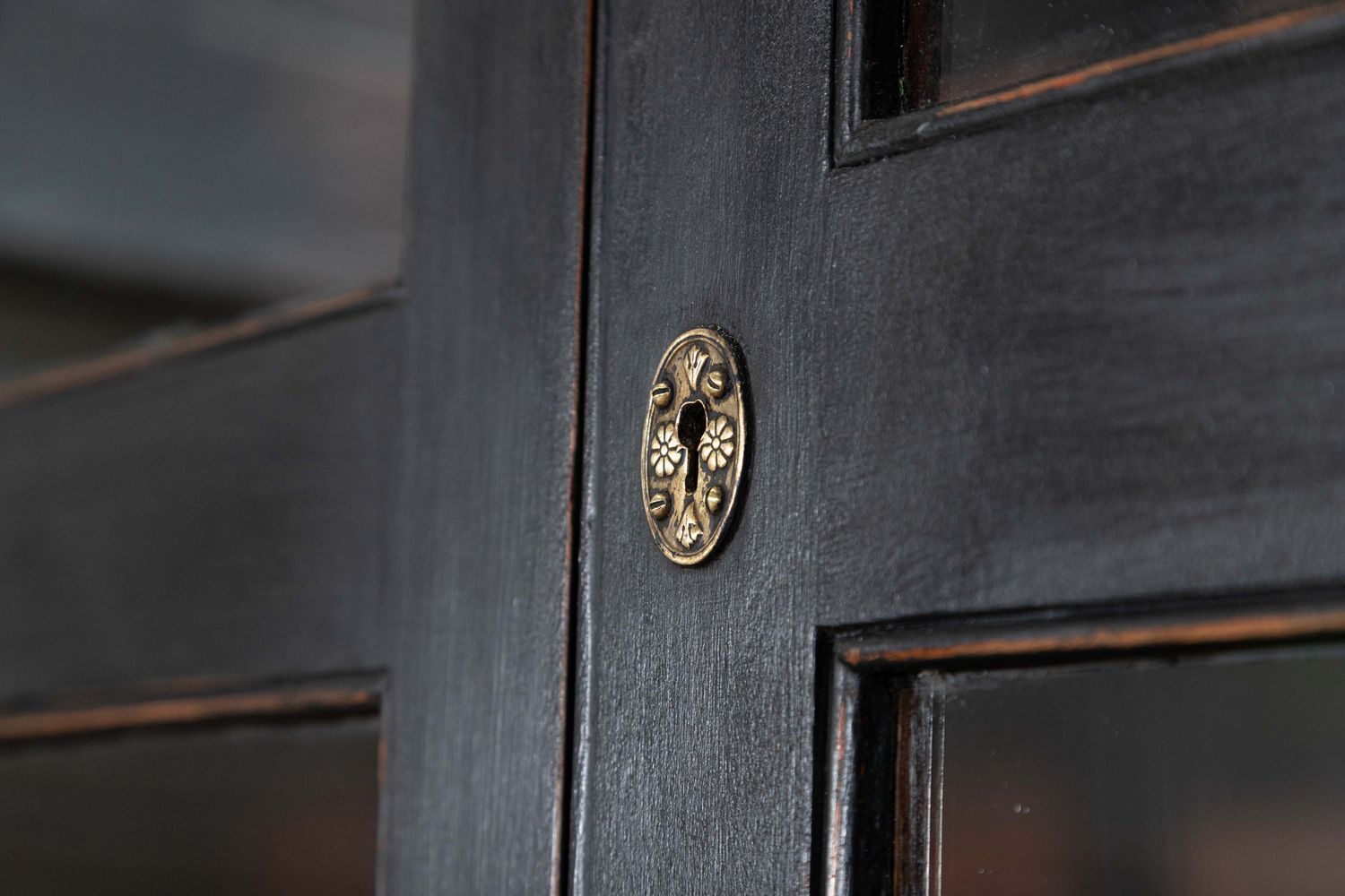 Large English 19thc Ebonised Mahogany Glazed Bookcase Secretaire photo vintage