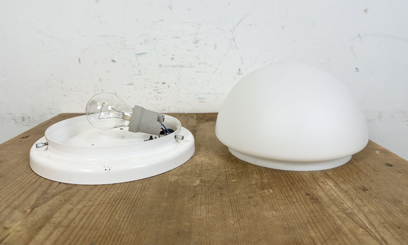 Vintage Ceiling Light With Milk Glass, 1980s, 2x photo for sale