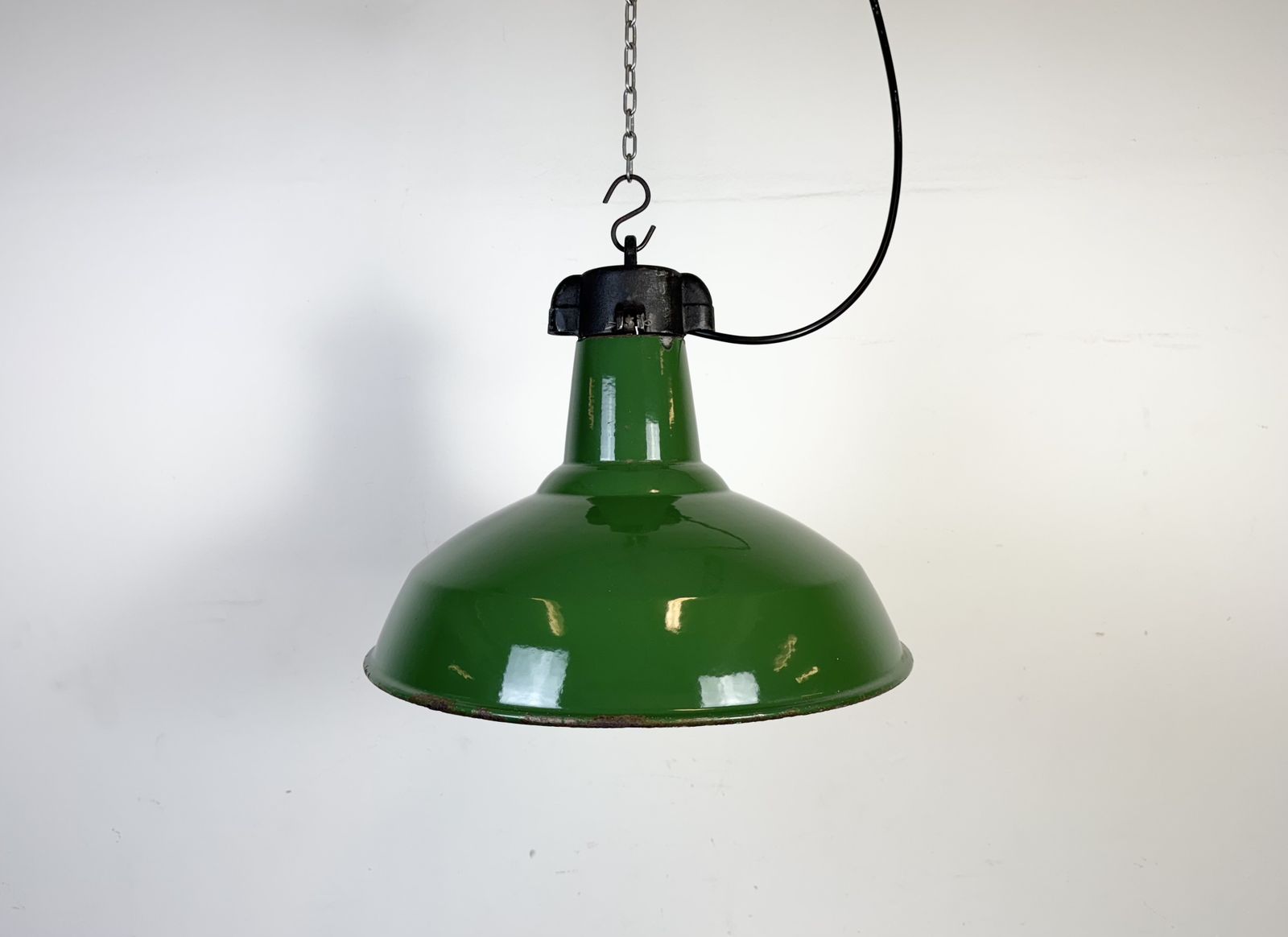 Industrial Green Enamel Factory Pendant Lamp, 1960s photo vinterior