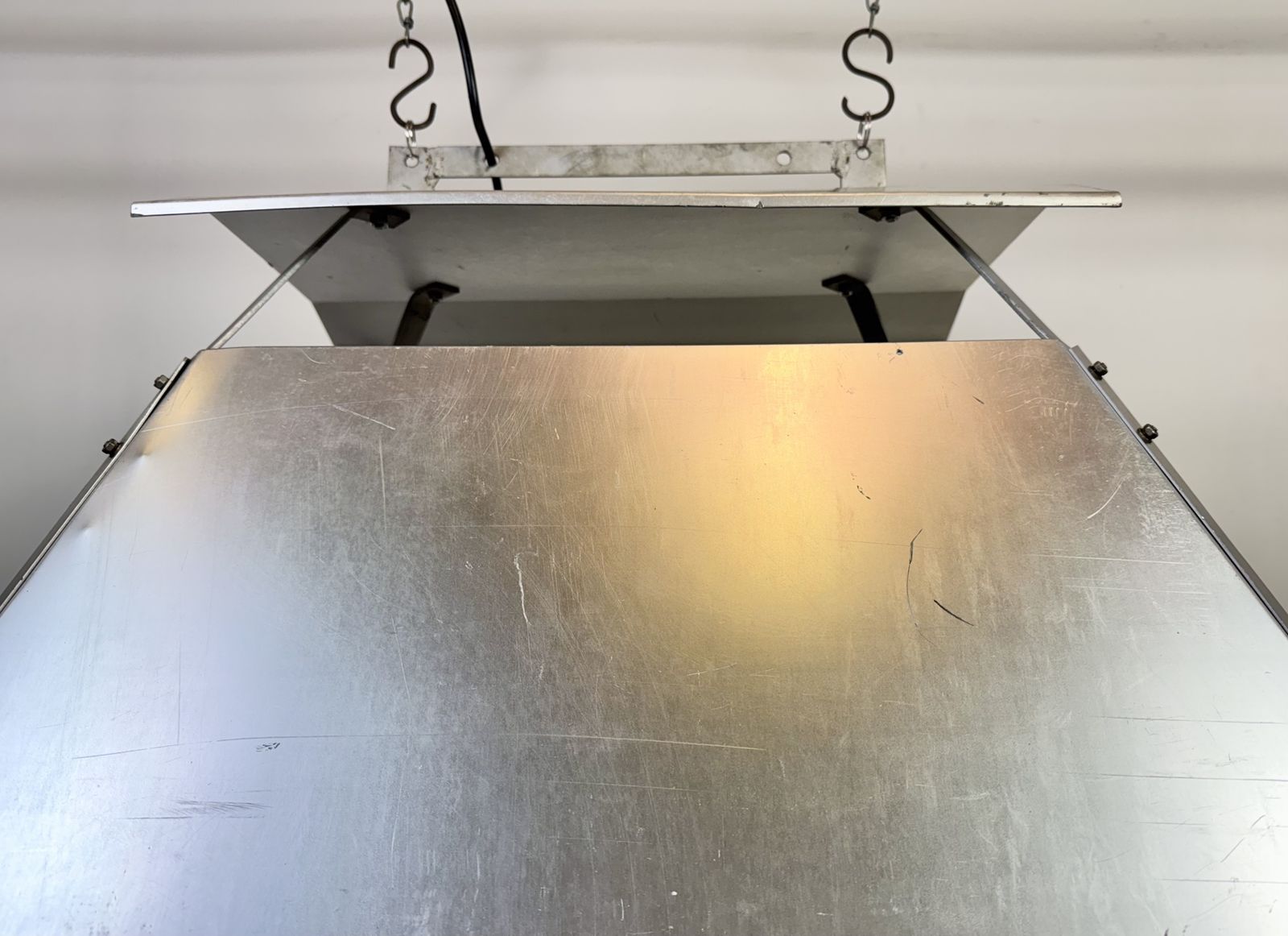 Large Silver Industrial Factory Pendant Lamp From Elektrosvit, 1970s, 95x photo for sale