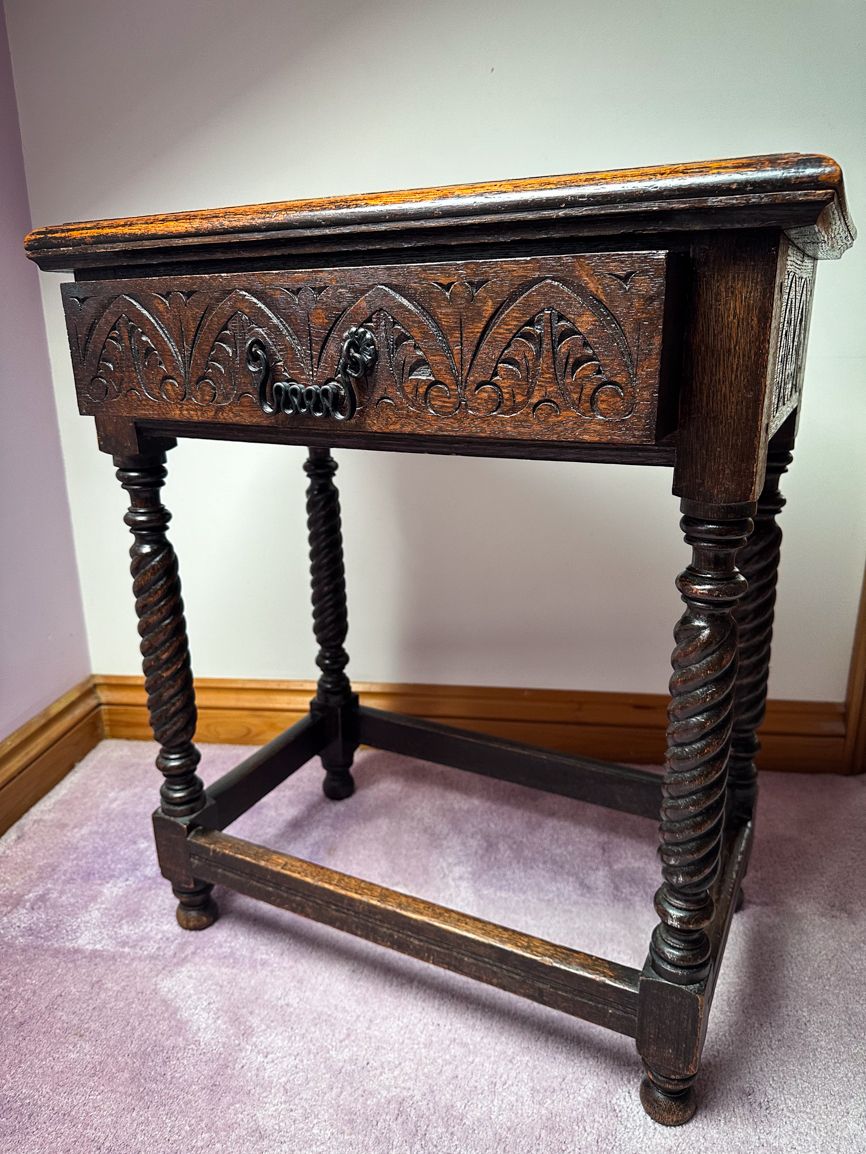 Charles II Oak Lowboy Writing Desk With Original Handles And Drawer
