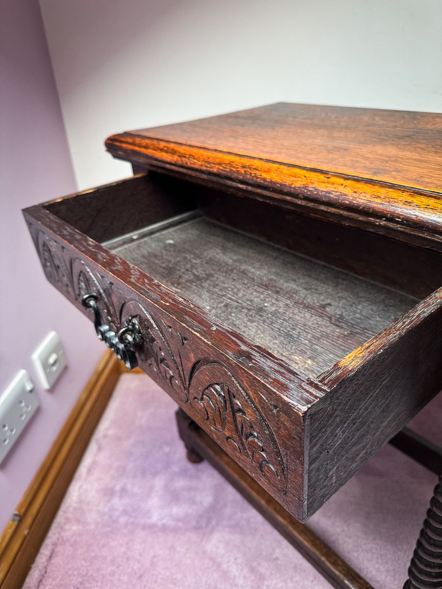 photo for sale Charles II Oak Lowboy Writing Desk With Original Handles And Drawer