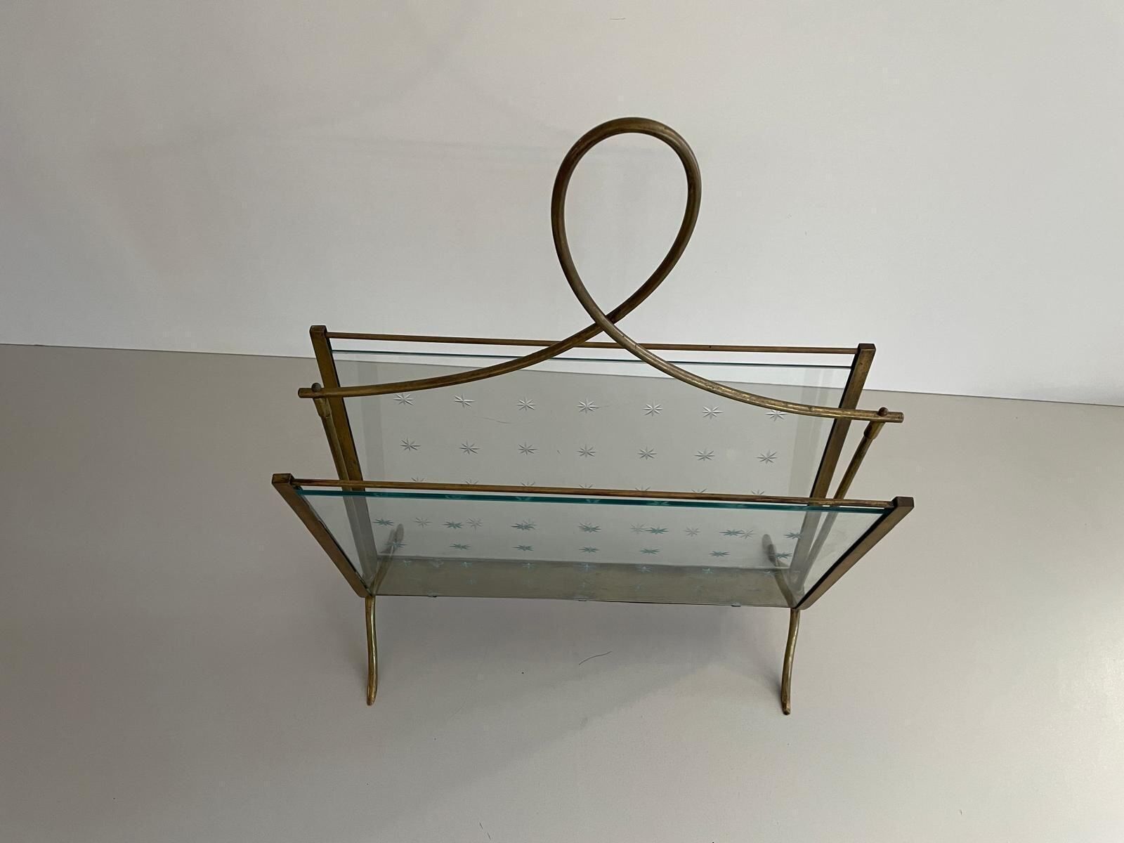 Mid Century Modern Glass And Brass Elegant Magazine Holder, 1960s, Italy photo Home Decor