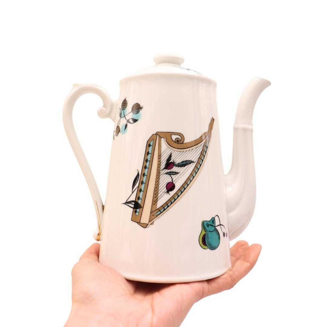 Mid Century Modern Coffee Pot By Royal Worcester Rare ''Fiesta'' Pattern, 1950's Musical Instruments Coffee Pot Made In England photo 100.0