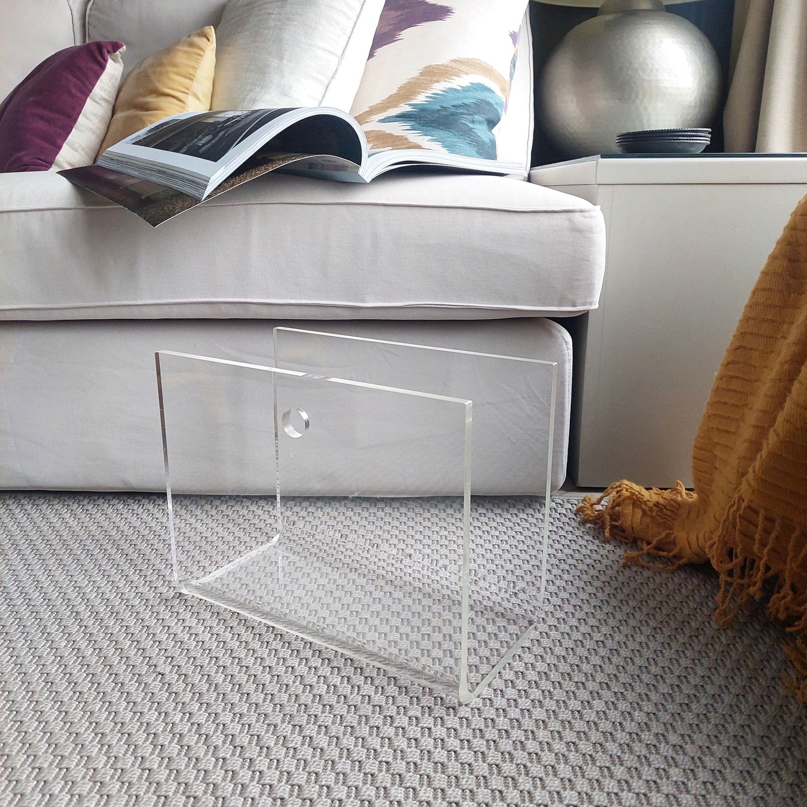 Mid Century  Lucite Acrylic Glass Magazine Rack Plexiglass Holder, 70s photo for sale