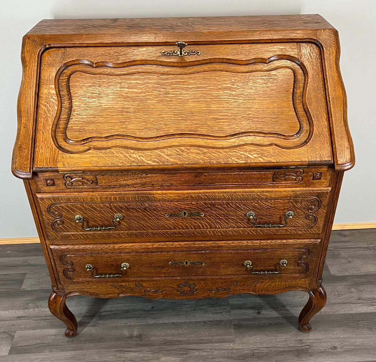 Secretaire Writing Desk Rare Antique French Carved Bureaux Elegant (Lot 3523)