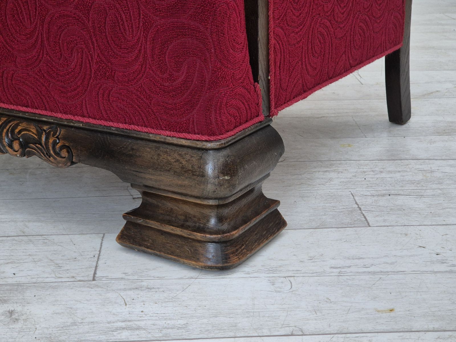 1950s, Danish Vintage Armchair, Furniture Fabric, Oak Wood, Original Condition. photo vintage