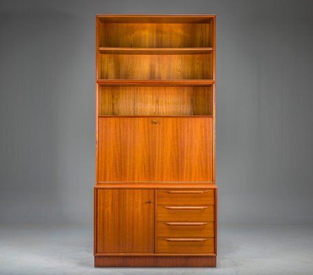 Large Vintage Bookcase With Bar In Teak By Heinrich Riestenpatt, 1960s