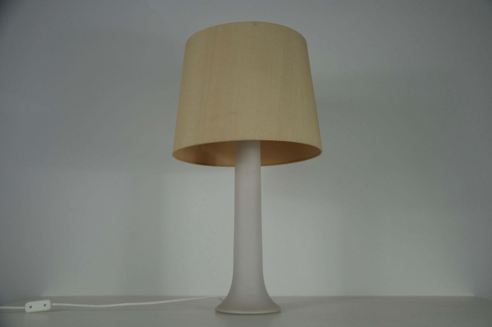 Mid Century White Glass And Fabric Shade Table Lamp By Luxus Sweden, 1960s photo buy