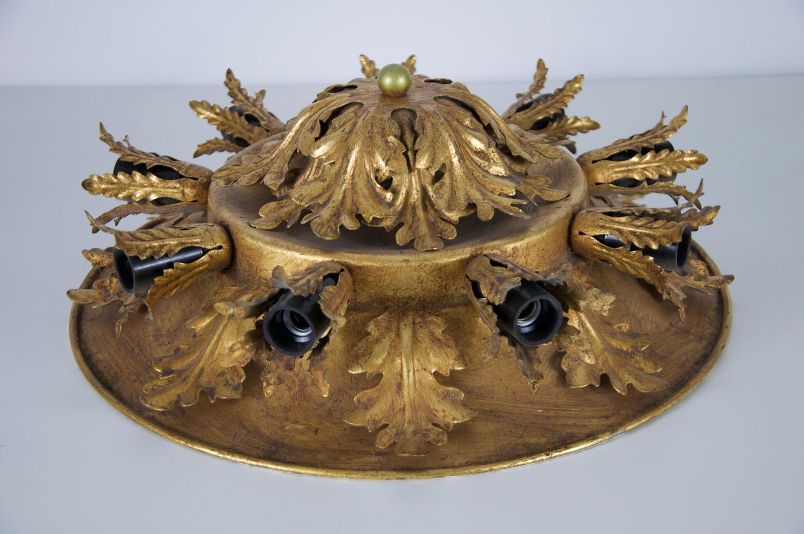 photo furniture Large Golden Florentine Flower Shape Flush Mount By Banci Firenze, Italy, 1970s