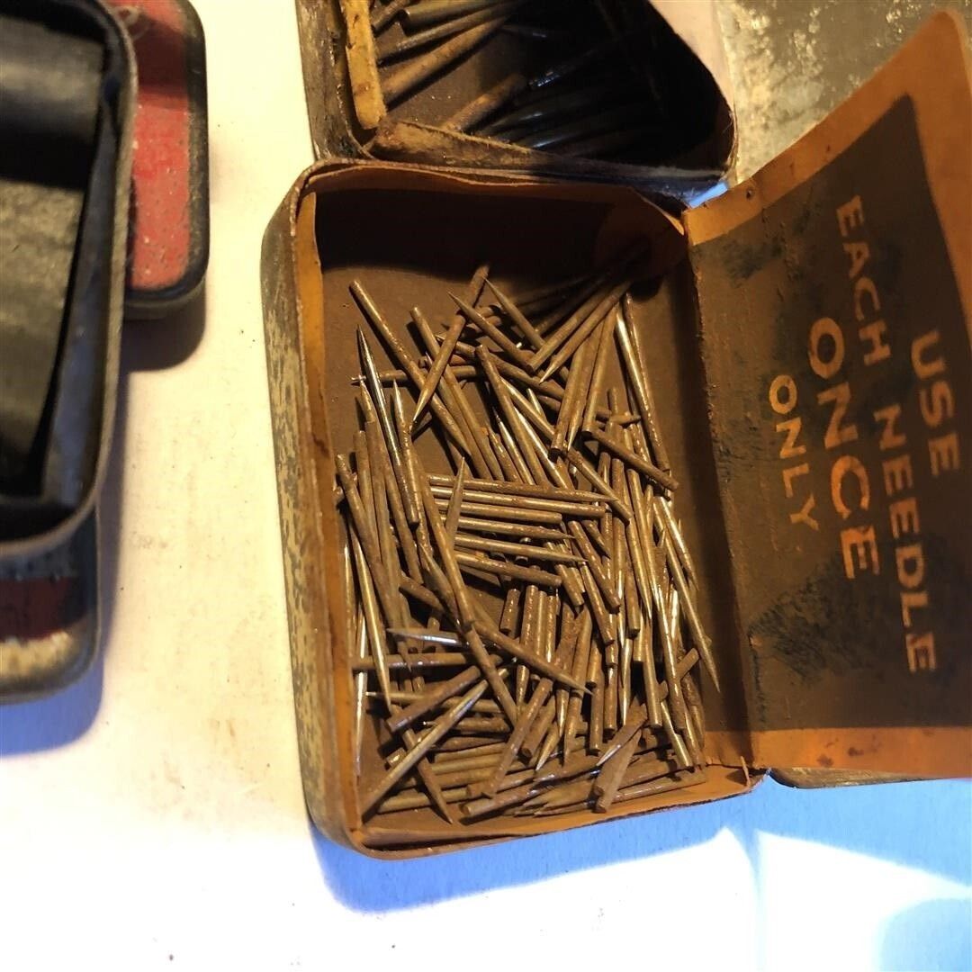 Eleven Antique Little Metal Gramophone Needle Tins Songster And Hmv photo for sale
