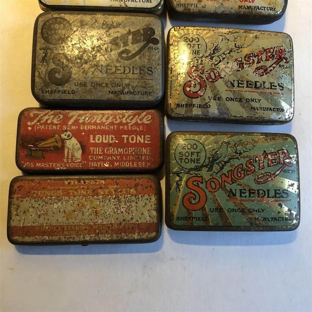 Eleven Antique Little Metal Gramophone Needle Tins Songster And Hmv photo 60.0