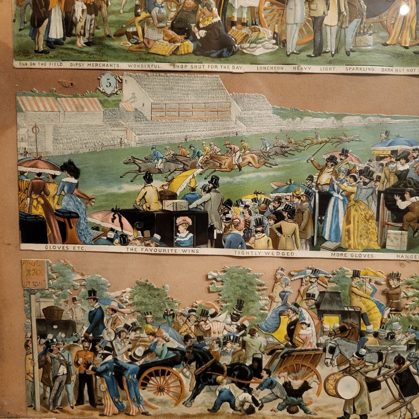 Victorian Decoupage Of "Derby Day" By George Cruikshank photo for sale