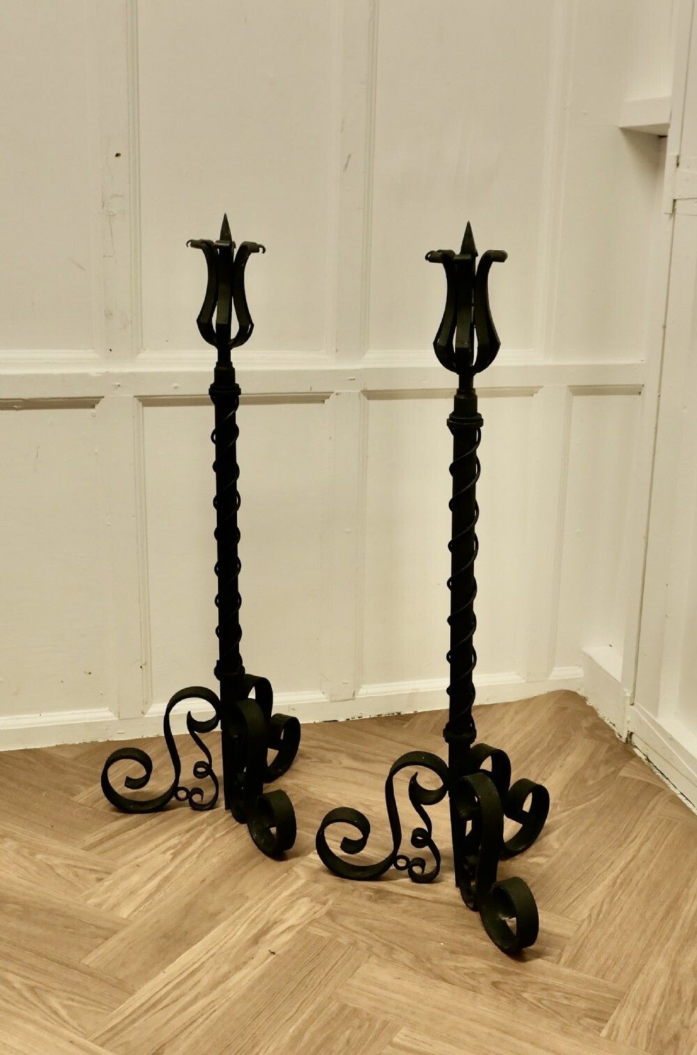 A Large Pair Of Wrought Iron Candle Sticks Or Torchère photo Home Decor