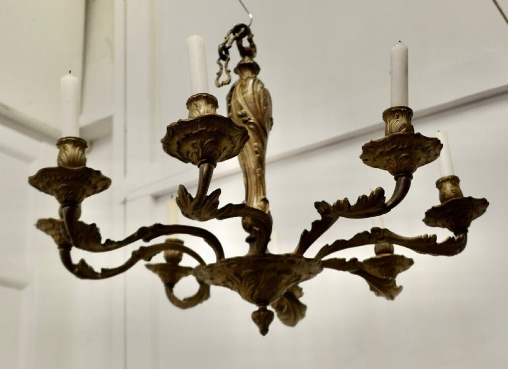 A French Gilded Brass 8 Branch Rococo Chandelier (Candelier) photo 696.0