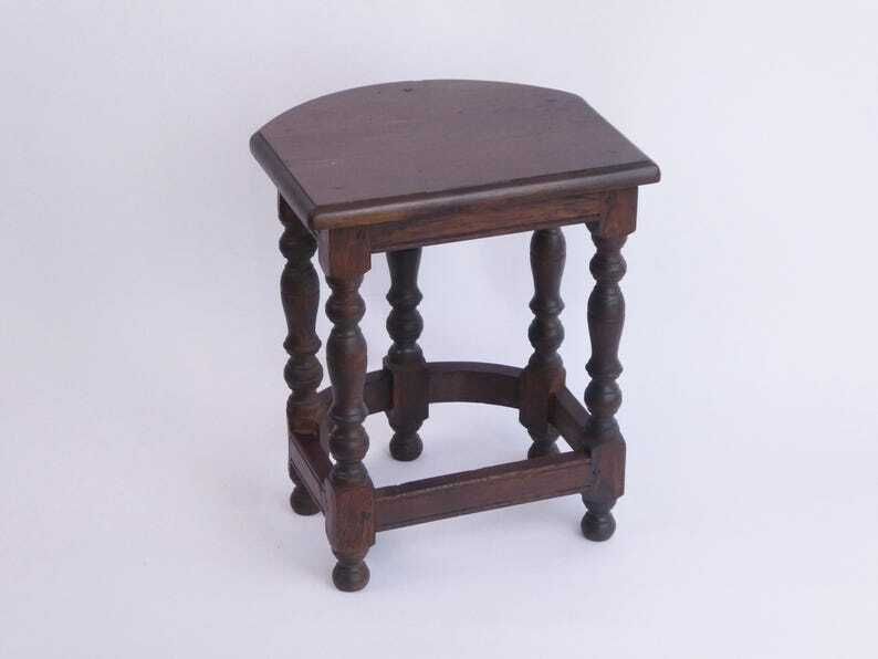 Antique Wooden Bobbin Half Moon Side Table, Carved Plant Stand Table, Farmhouse Decor photo Furniture
