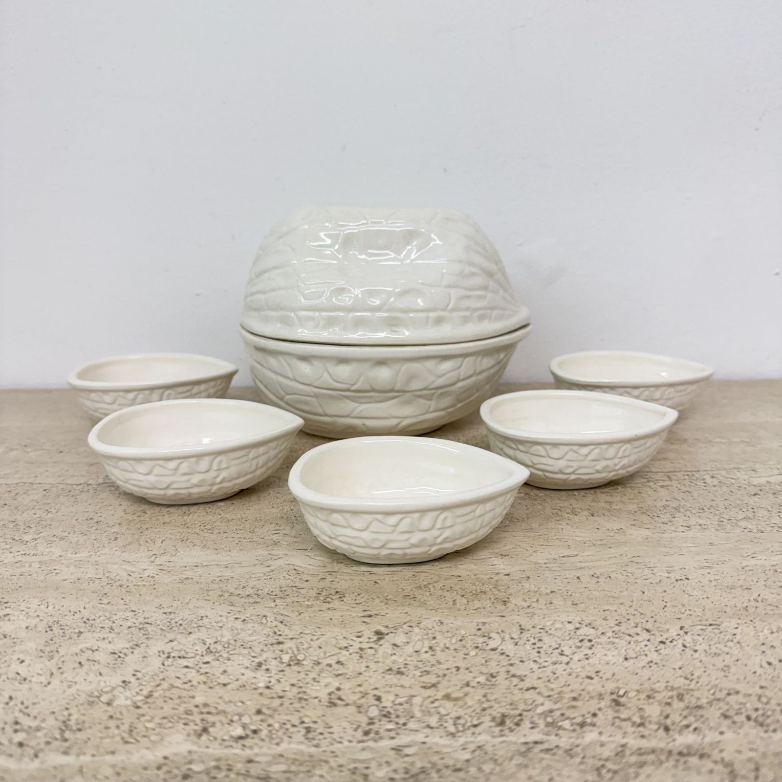 Vega International Ceramic Italy Walnut Shaped Bowls , 1970s photo furniture