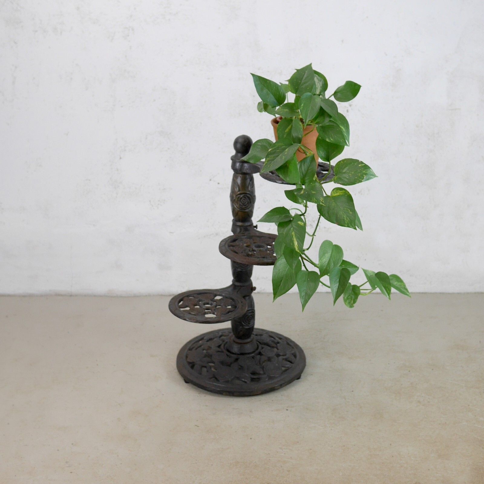 Vintage Adjustable Cast Iron 3 Tier Plant Stand Floral #102788 photo furniture