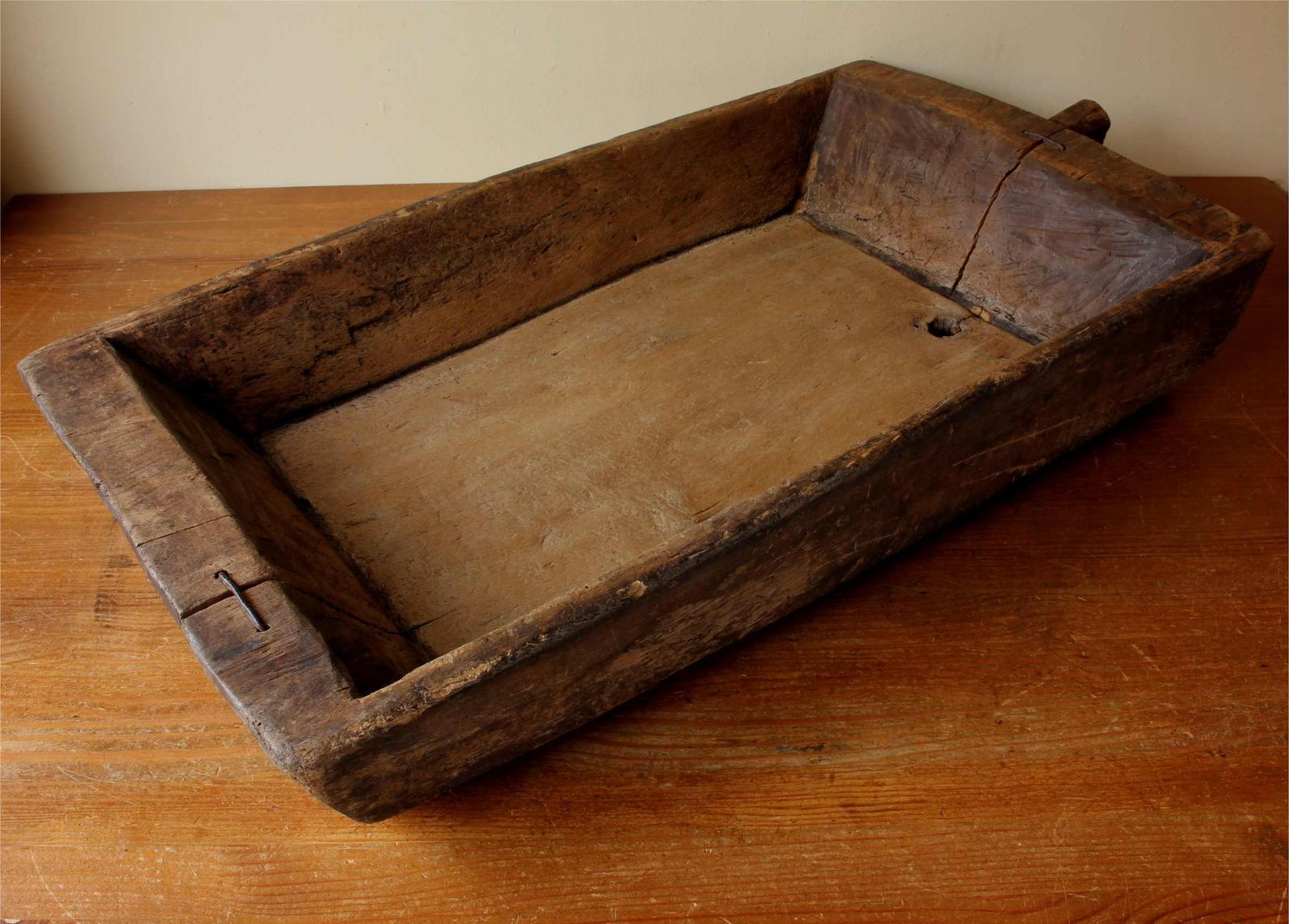 Antique French Wooden Dough Trough. Large Hand Carved Rustic Wood Bowl. photo Home Decor