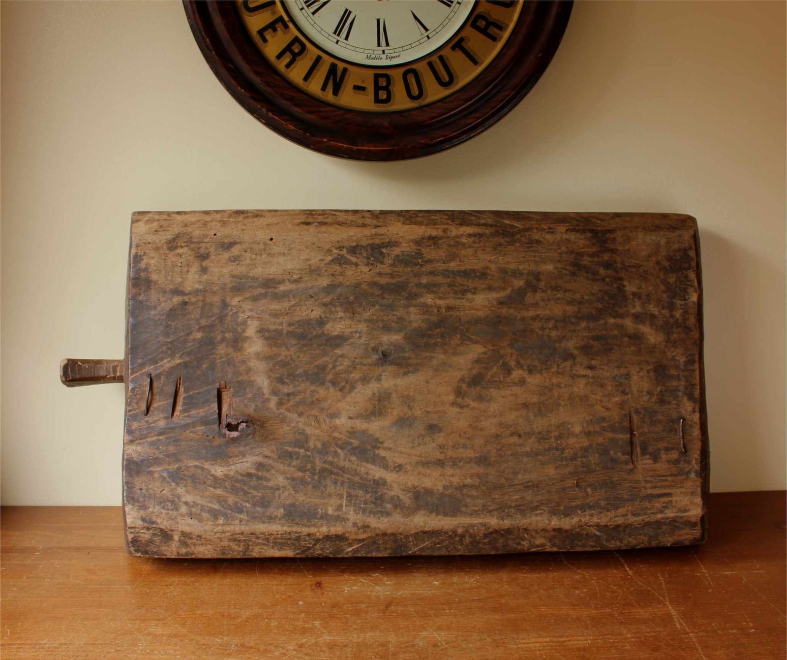 Antique French Wooden Dough Trough. Large Hand Carved Rustic Wood Bowl. photo vintage