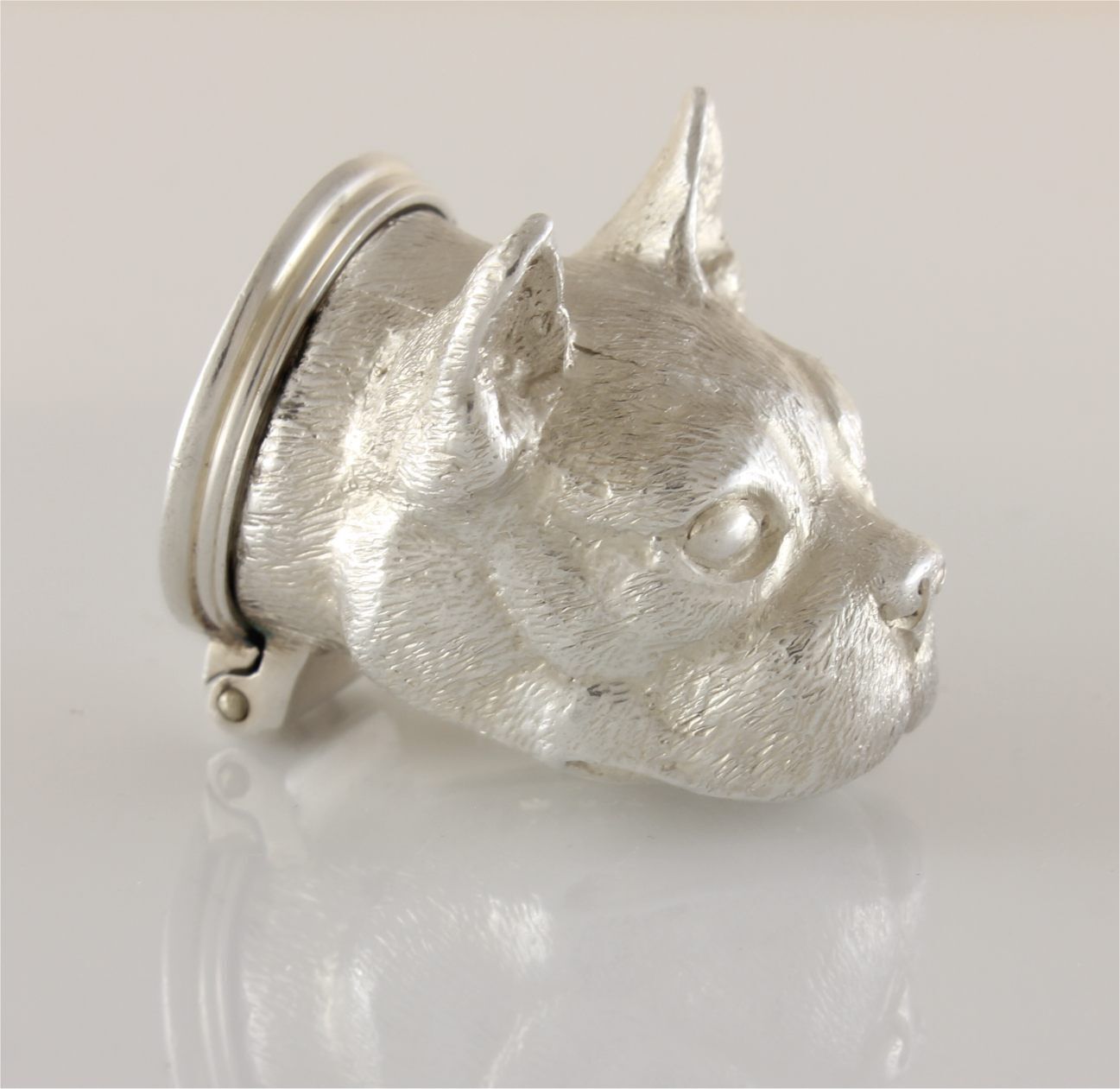 Silver French Bulldog Pill Box. Novelty Dog Snuff Box. W Comyns 1971. photo furniture