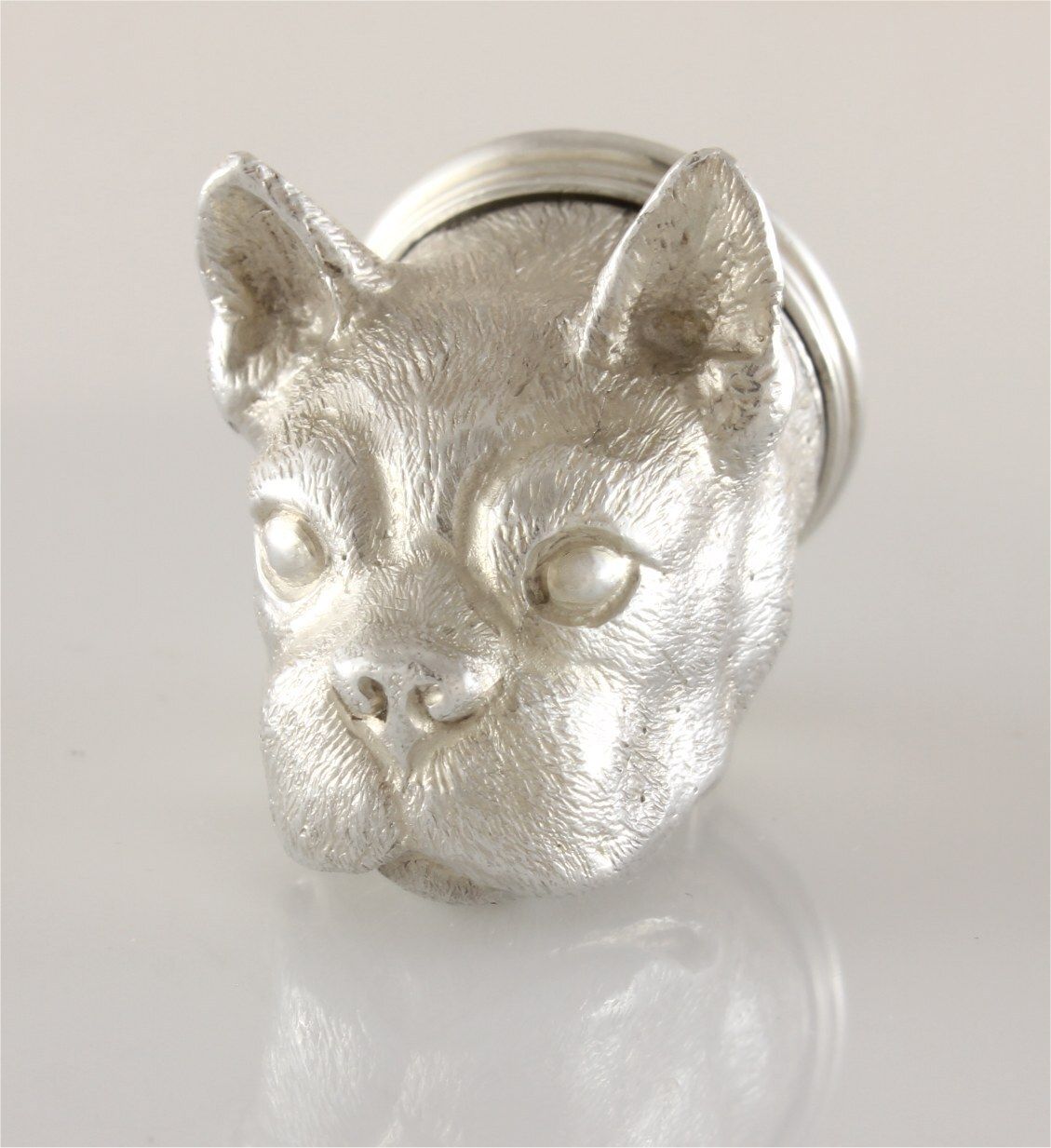 Silver French Bulldog Pill Box. Novelty Dog Snuff Box. W Comyns 1971. photo for sale