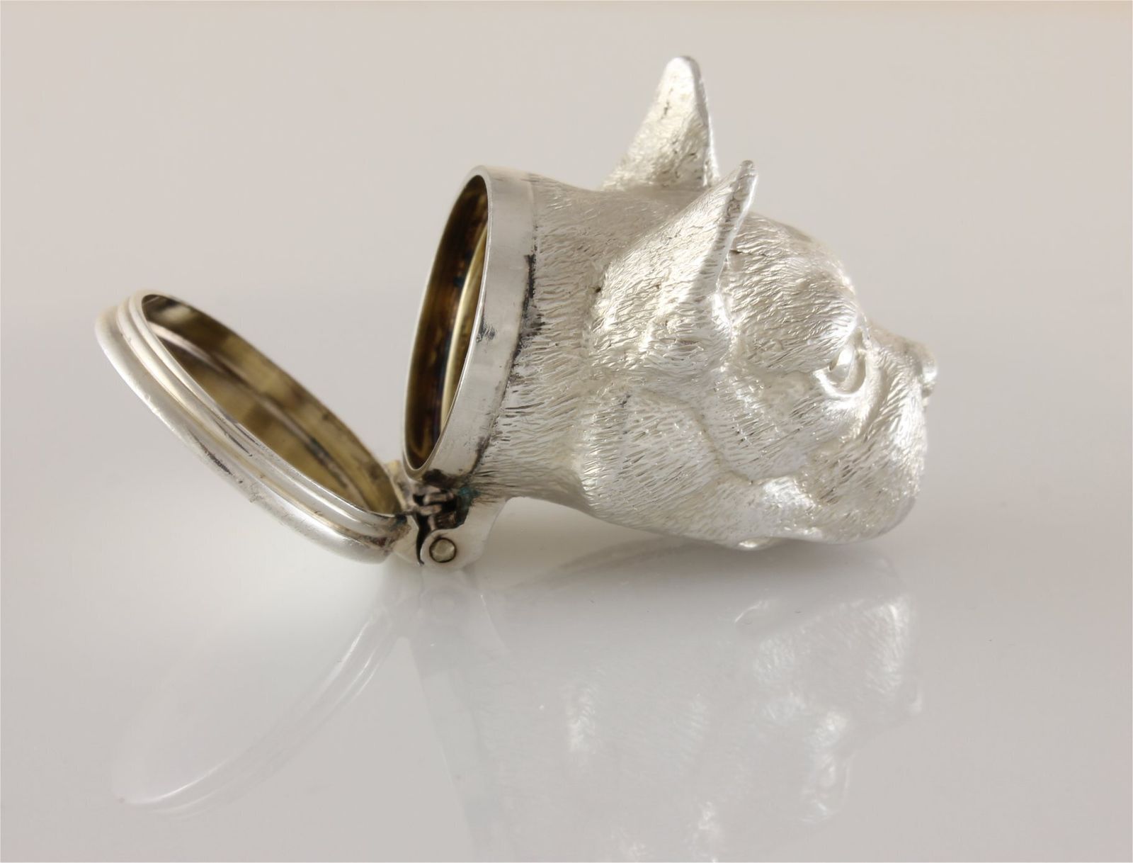 Silver French Bulldog Pill Box. Novelty Dog Snuff Box. W Comyns 1971. photo buy