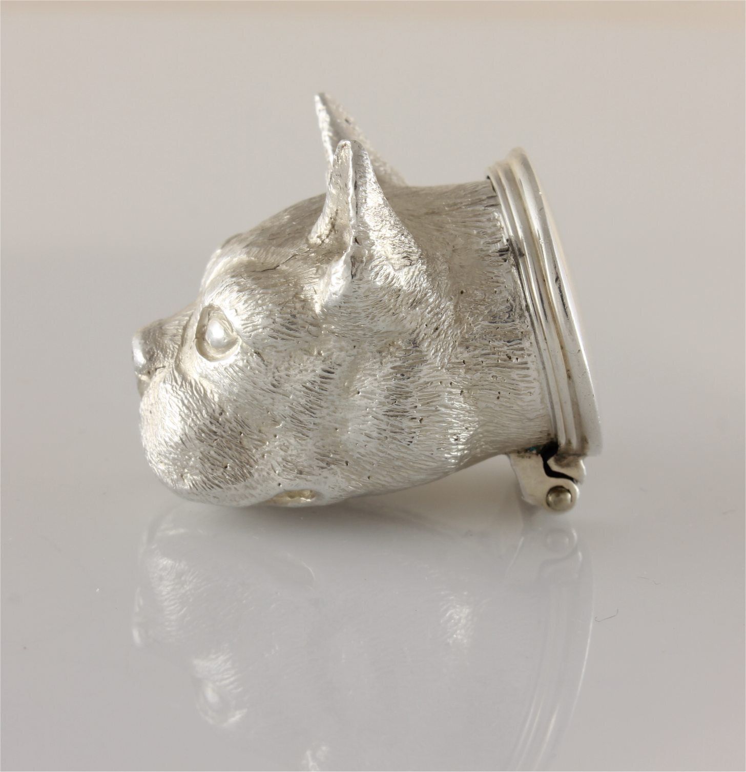 Silver French Bulldog Pill Box. Novelty Dog Snuff Box. W Comyns 1971. photo vintage