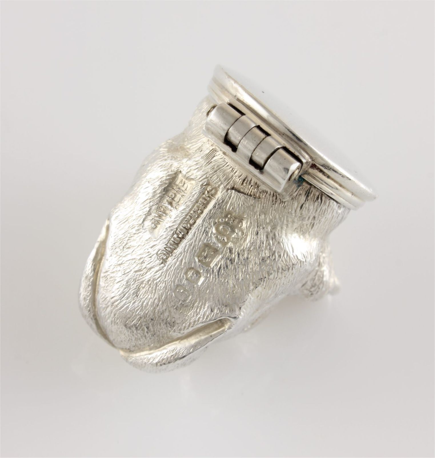 Home Decor Silver French Bulldog Pill Box. Novelty Dog Snuff Box. W Comyns 1971. photo