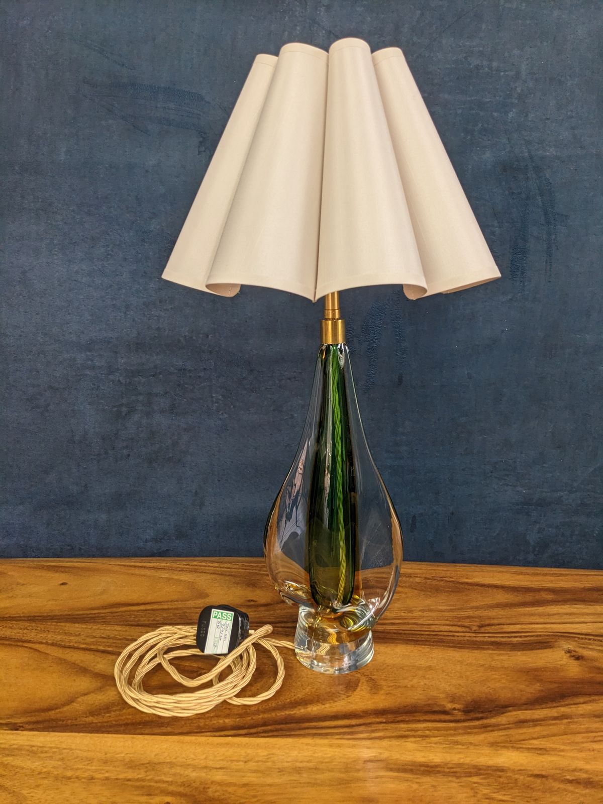 Mid Century Modern 1950s Murano Sommerso Green Amber Uranium Glass Table Lamp Flavio Poli