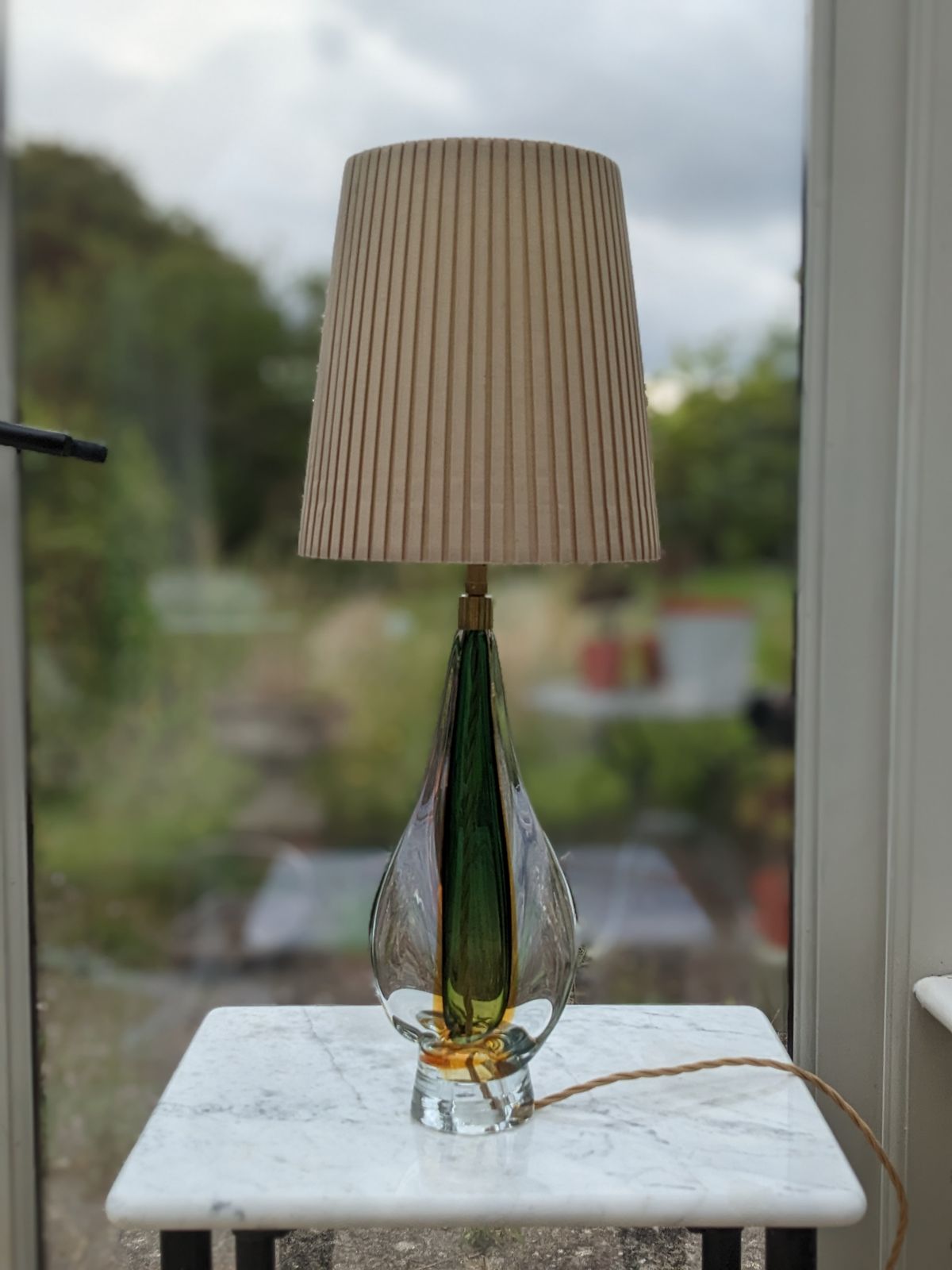 Mid Century Modern 1950s Murano Sommerso Green Amber Uranium Glass Table Lamp Flavio Poli photo vintage