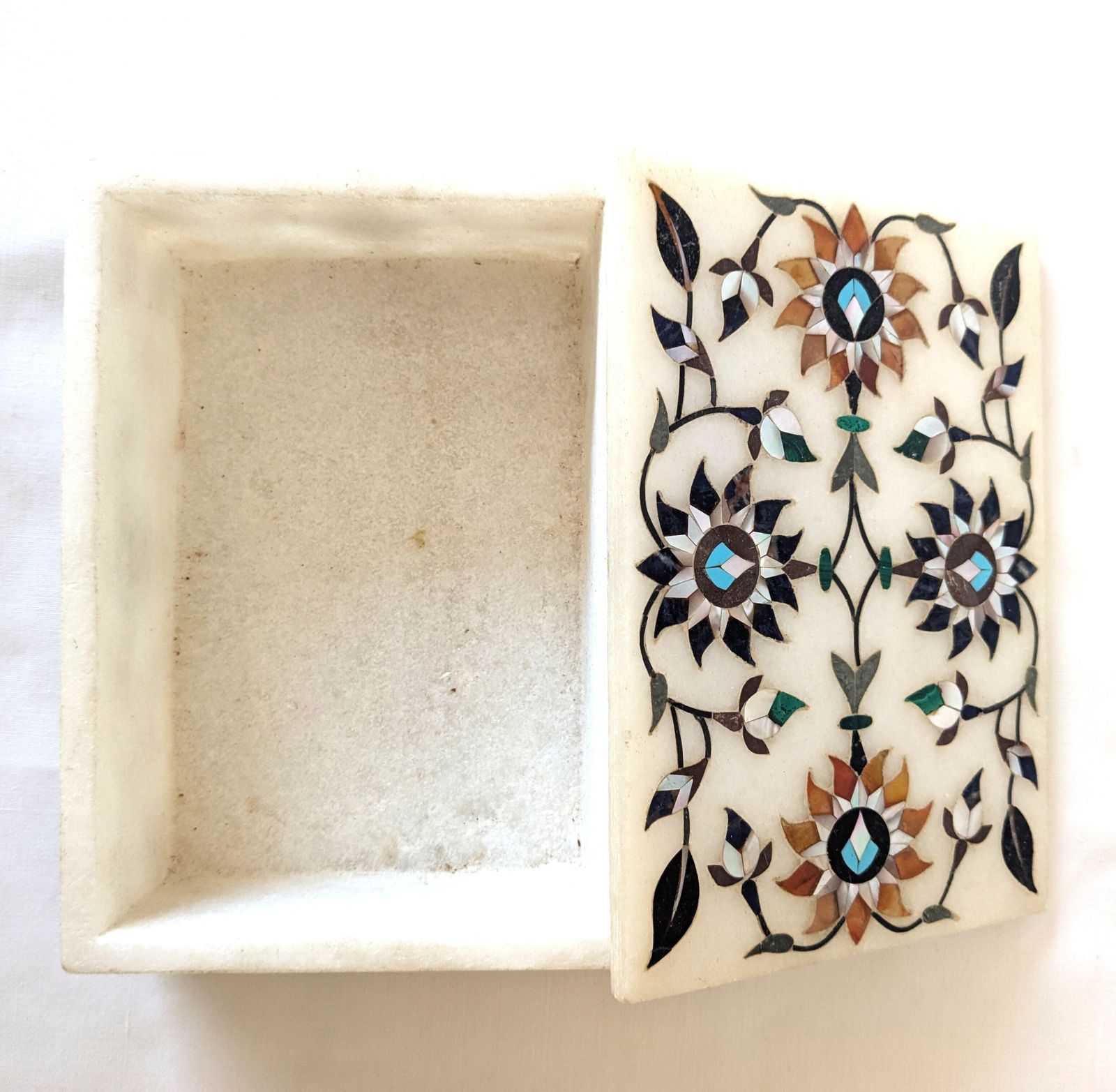 Vintage Indian Pietra Dura Marble Box With Mother Of Pearl Inlay photo buy